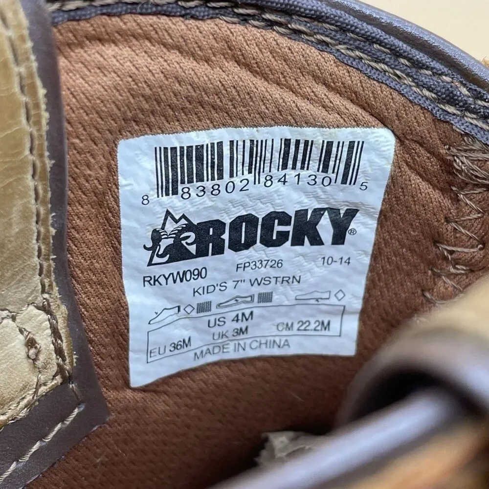 Rocky RKYW090 KIDS 7in Waterproof Square Toe Pull On Western Boot Size 4M Tan
